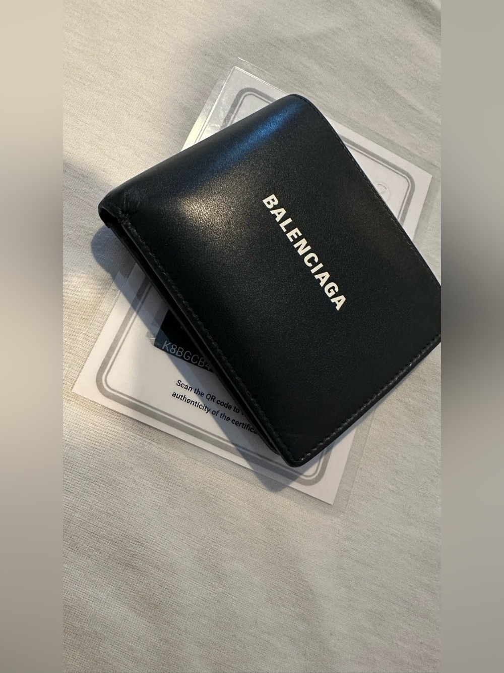 Balenciaga Black Leather Card & Key Holder with White Logo